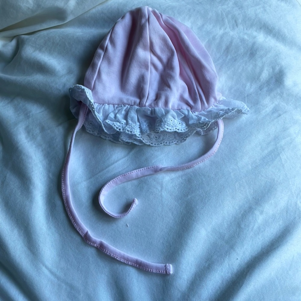 Kissy kissy pink Pima cotton with lace trim hat